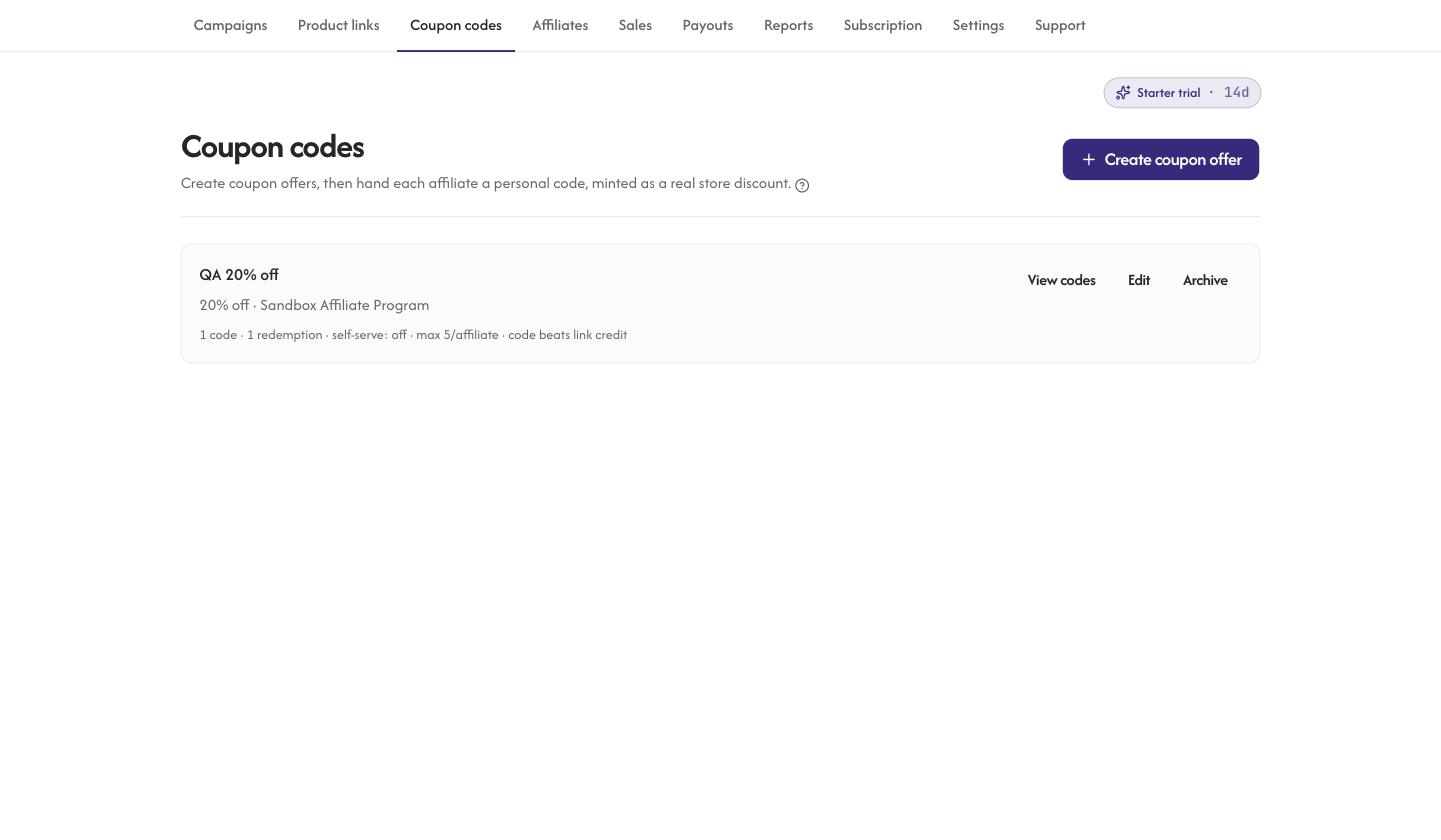 Coupon offers and personal affiliate codes
