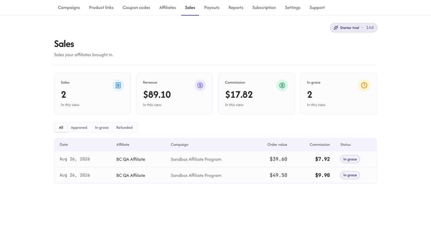 Referred sales inside the control panel