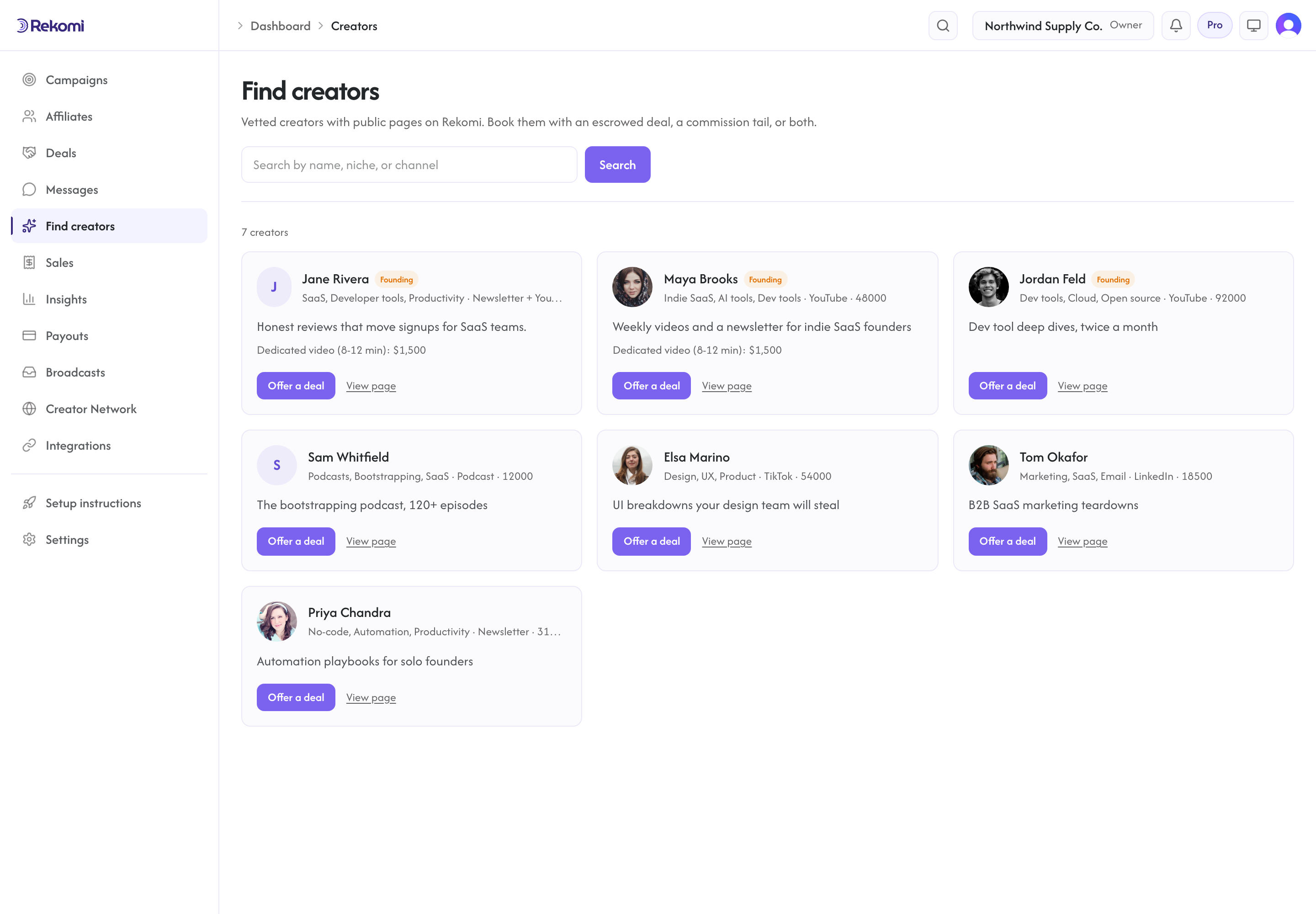 The Find creators directory of vetted creators with public pages