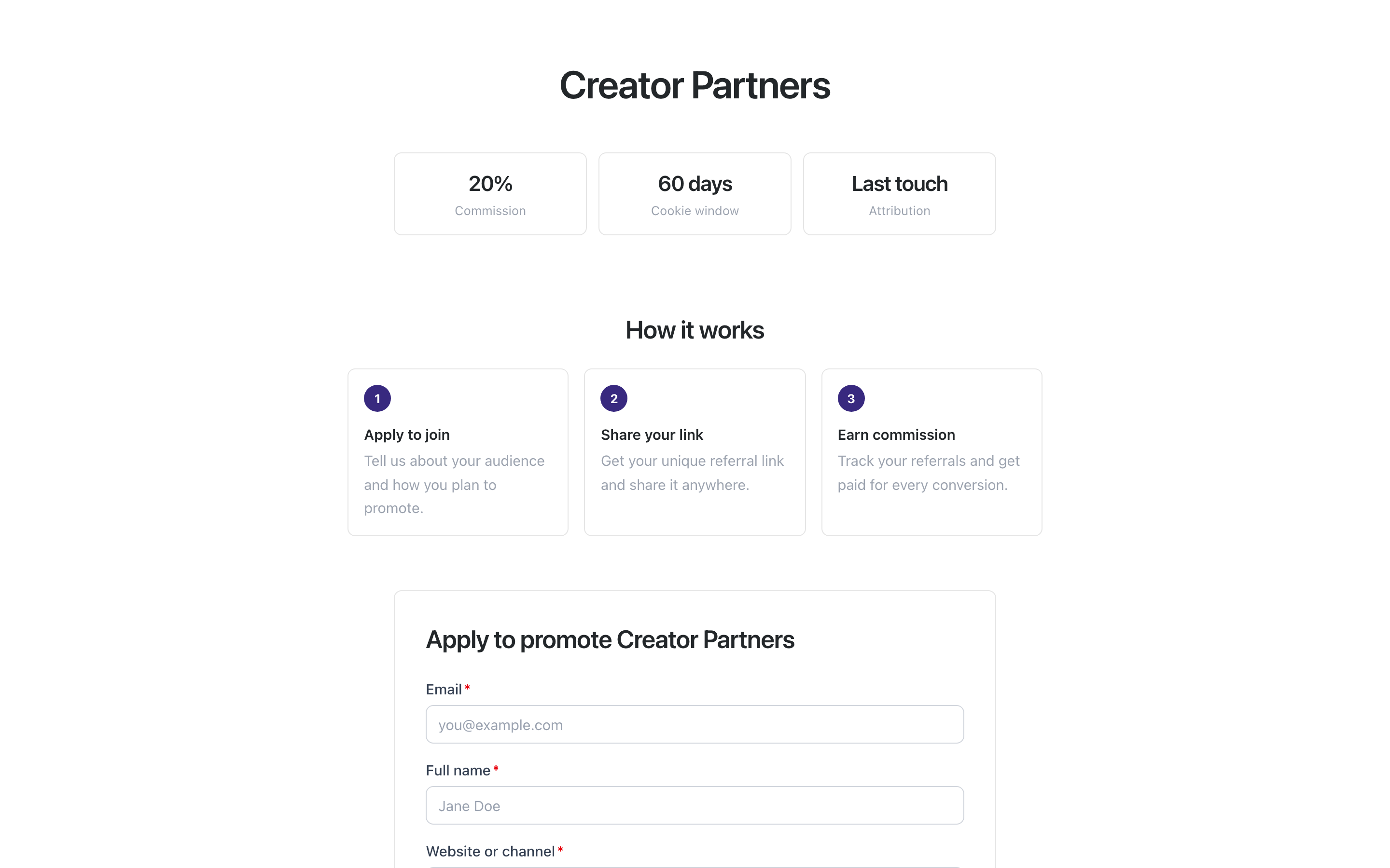 A public campaign application page on a branded subdomain