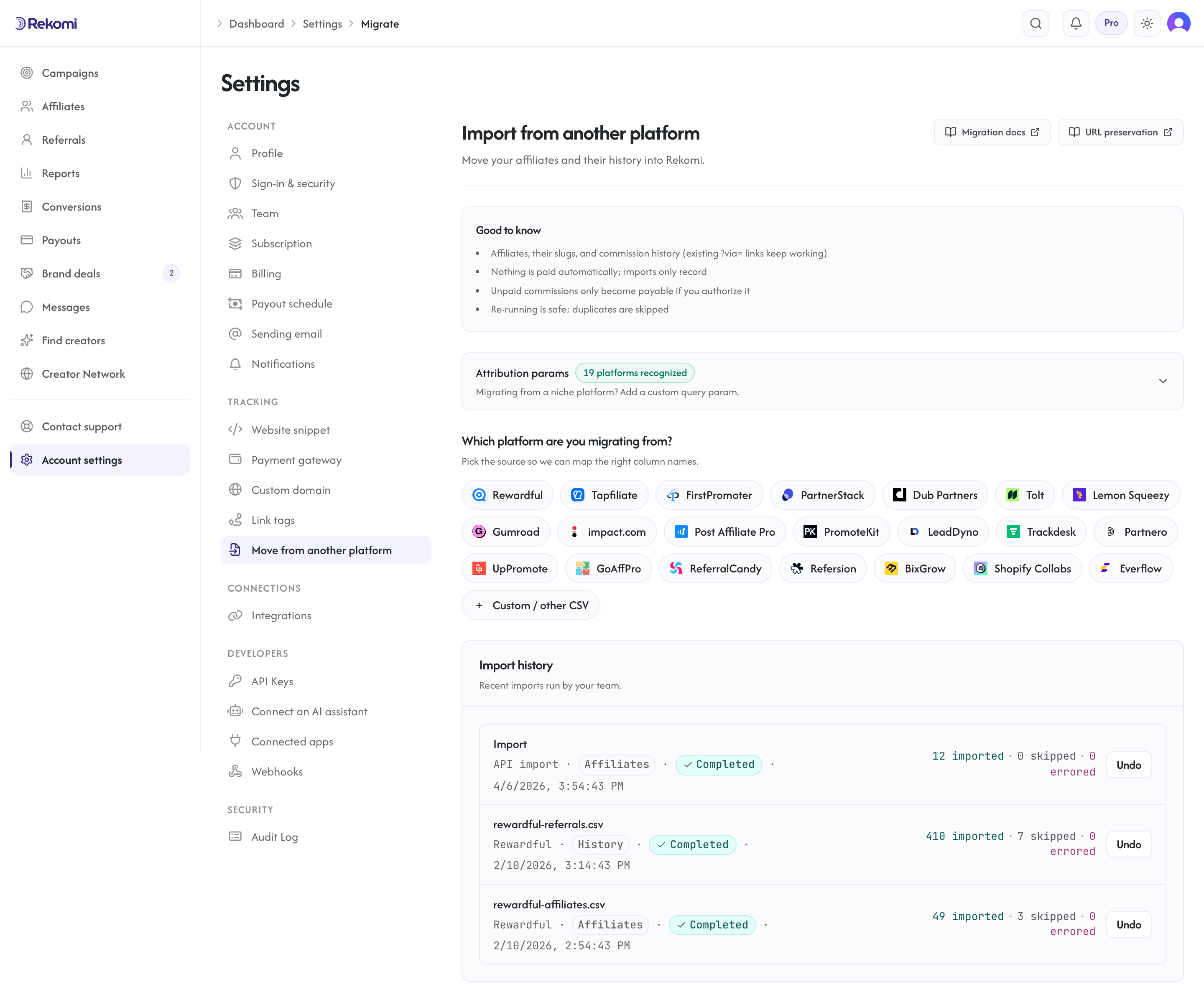 The migration source picker with the 22 supported sources